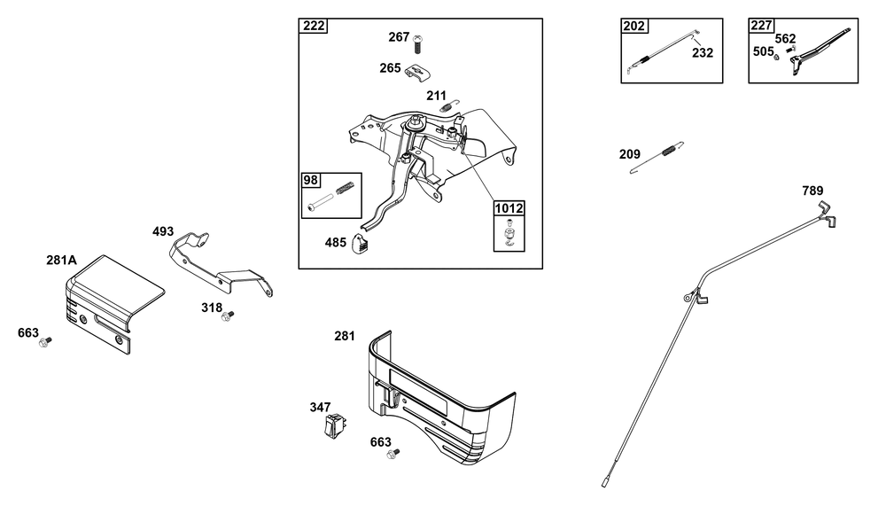 Controls Group Diagram and Parts List for 19N332-0001-H7 100000 - 19Z999 Briggs and Stratton Engine
